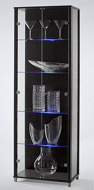 Sammlervitrine Standvitrine Glasvitrine Vitrine GLas weiß schwarz LED-Kantenbel.