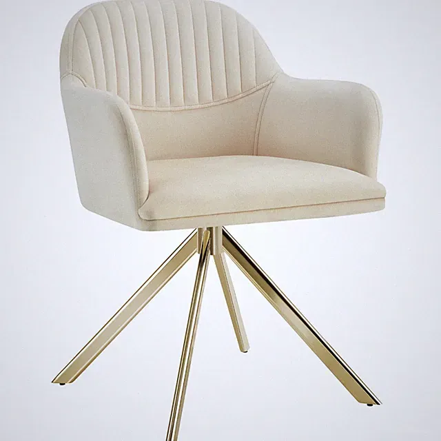 Samt-Drehstuhl Lona mit dicker Polsterung Drehbarer Stuhl creme/gold B-Ware