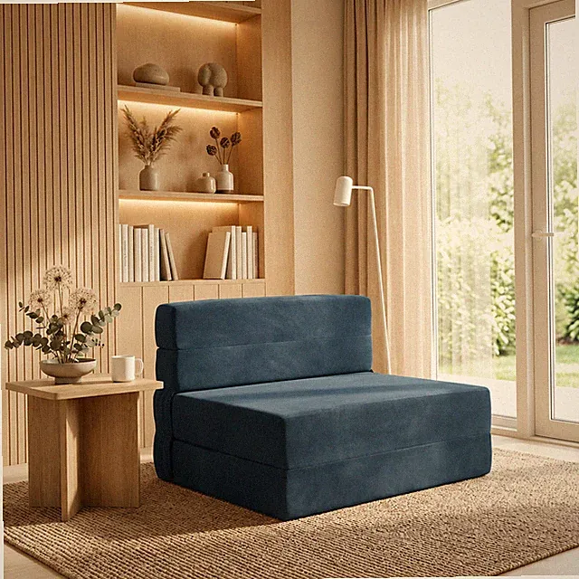 Samt Klappsofa Faltsofa Schlafsofa Gästebett Couch Liege Relaxmöbel Blau