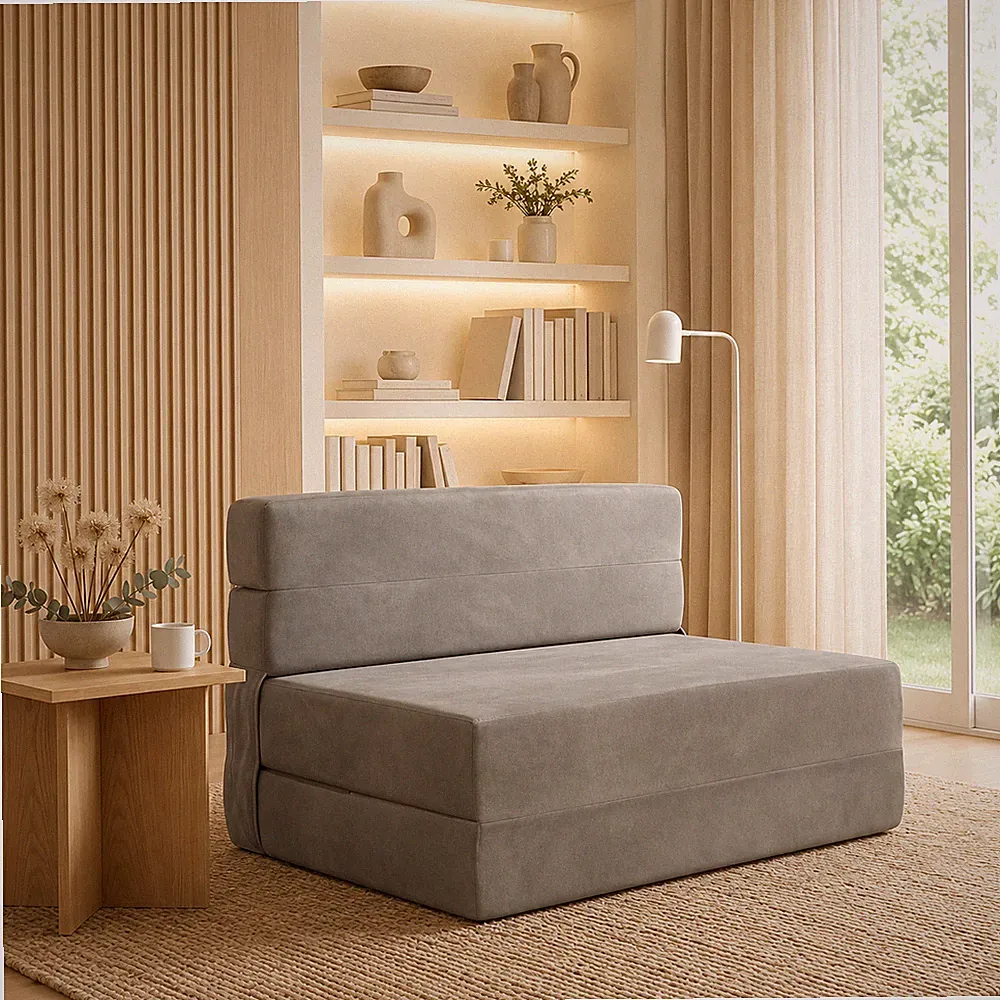 Samt Klappsofa Faltsofa Schlafsofa Gästebett Couch Liege Relaxmöbel Hellgrau