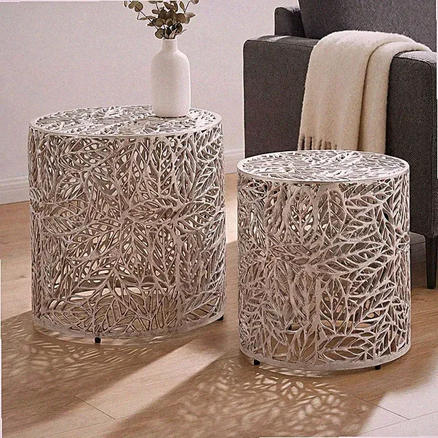 Satztisch 2er Set Metall silber Beistelltisch Dekotisch Couchtisch Aluminium Alu