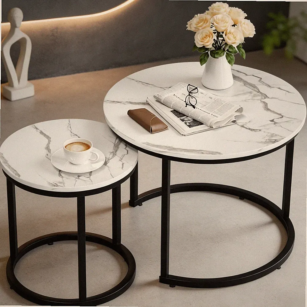 Satztisch Beistelltisch Couchtisch Sofatisch Wohnzimmer Marmor Optik 2er Set