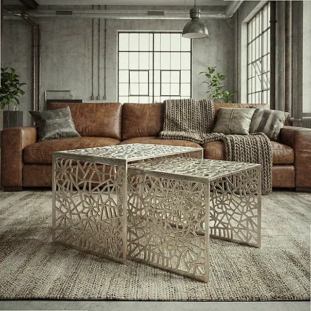 Satztisch Silber 2er Set Couchtisch Aluminium Beistelltisch Wohnzimmertisch Alu