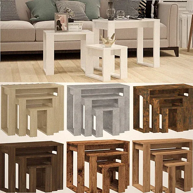 Satztische 3er Set Couchtisch modern Beistelltisch Kaffeetisch 61x28x47 cm