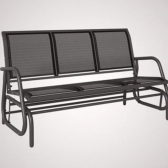 Schaukelstuhl 3-Sitzer Gartenbank Sitzbank Parkbank Metall Schwarz 147x70x85cm
