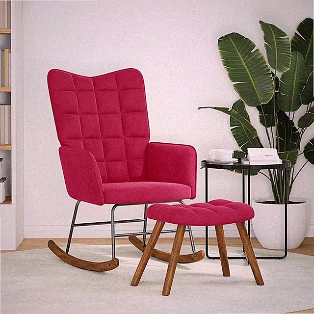 Schaukelstuhl mit Hocker Roter Samt Sessel Lesesessel Bequemer Loungesessel