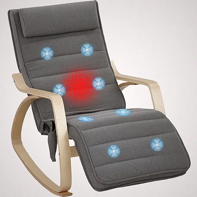Schaukelstuhl Schaukelsessel mit Massagefunktion, Kopfstütze, Fußstütze, Grau