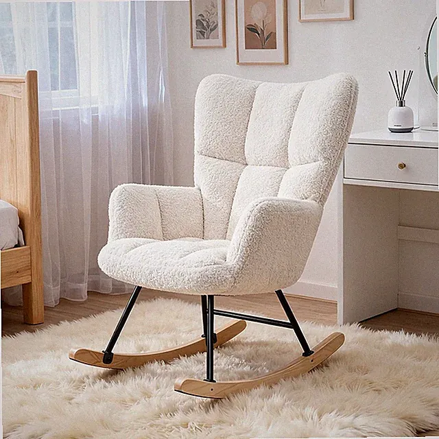 Schaukelstuhl Schaukelsessel Relaxsessel Teddystoff Stillsessel mit Holzsockel