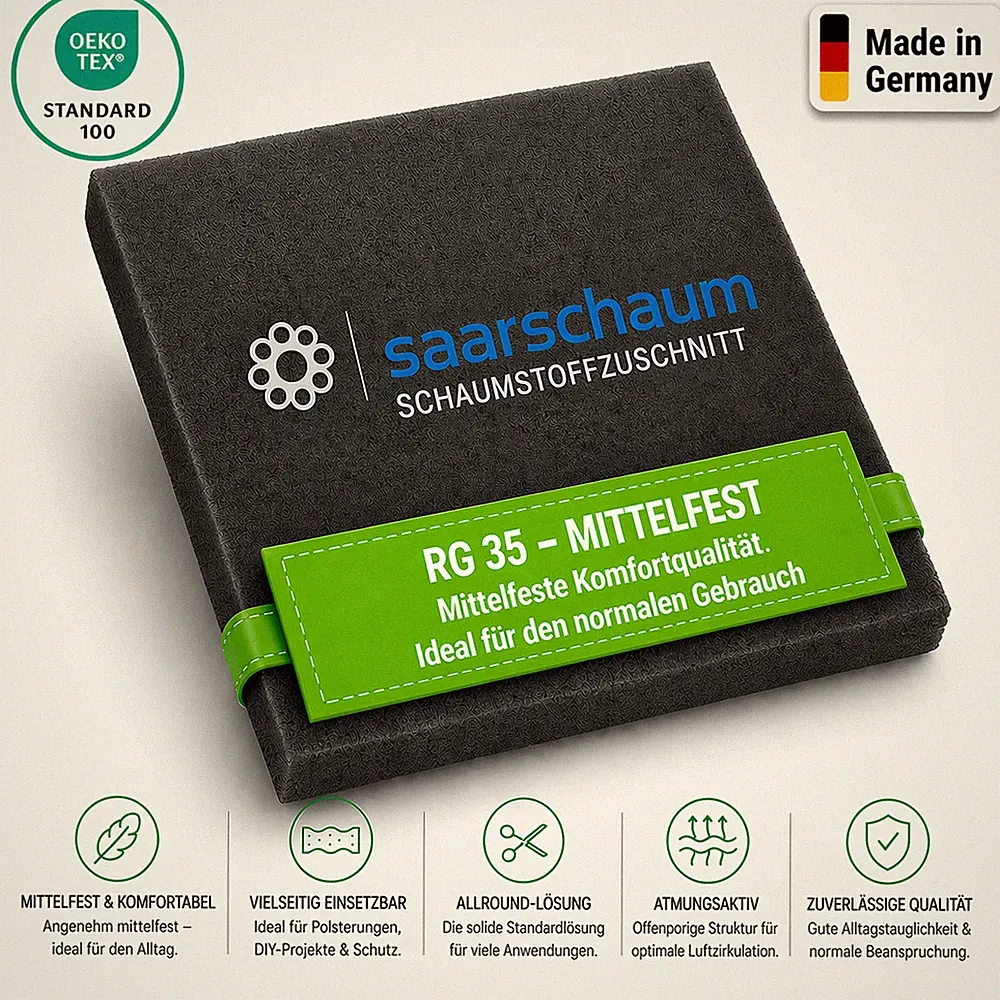 Schaumstoff Zuschnitt nach Maß RG 35 mittelfest Polster Platte Möbel DIY