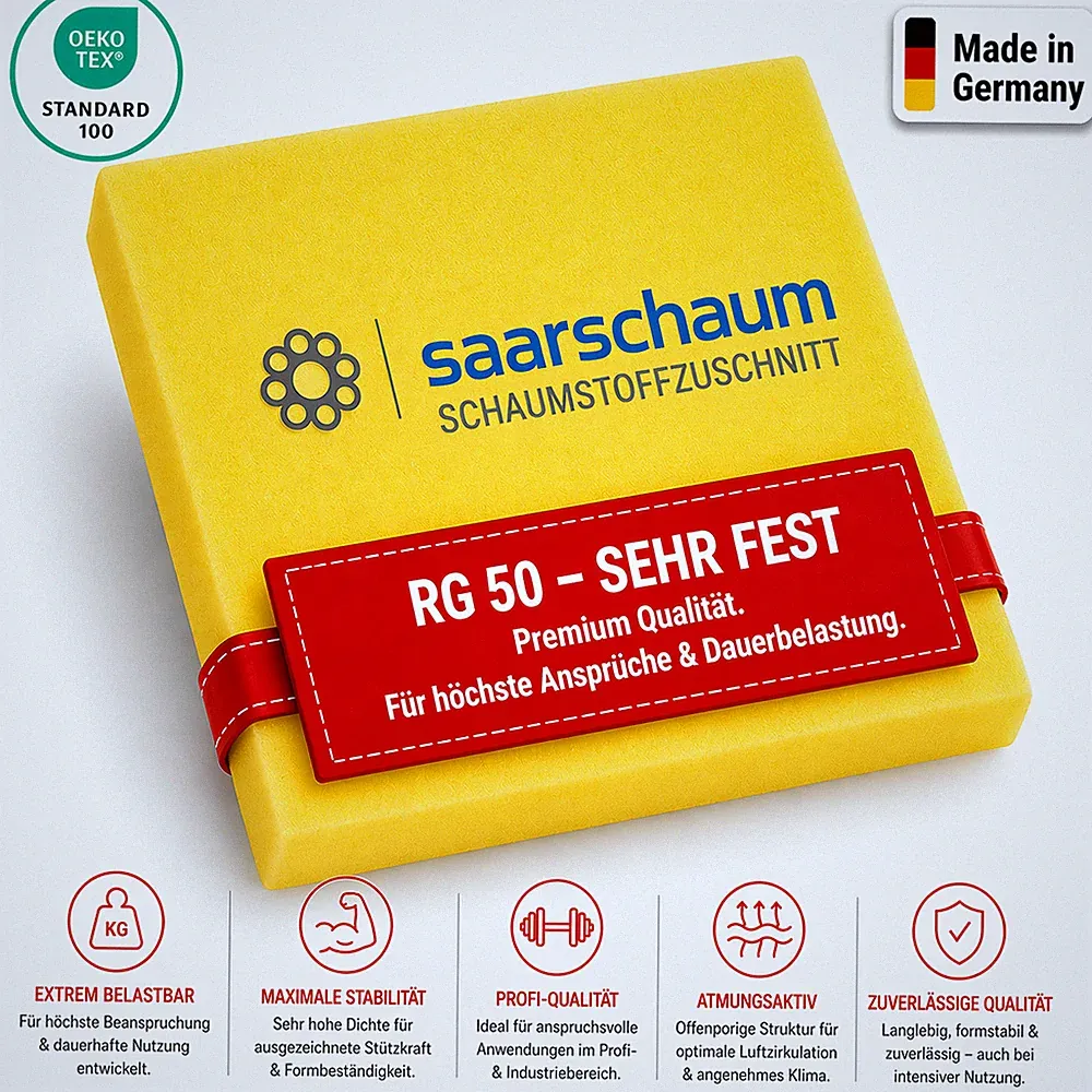 Schaumstoff Zuschnitt nach Maß RG 50 sehr fest Polster Platte Profi Möbel