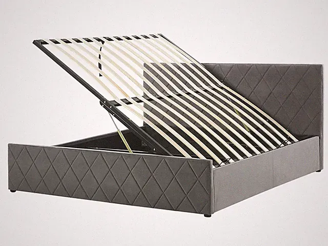 Schickes Doppelbett in Grau mit Bettkasten und Lattenrost 140 x 200 cm Rochefort