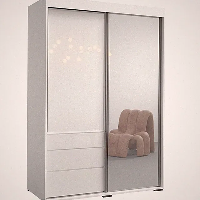 Schiebetürenschrank mit Schubladen und Spiegel Torino 2D1L 140 Weiß (Lacobel)