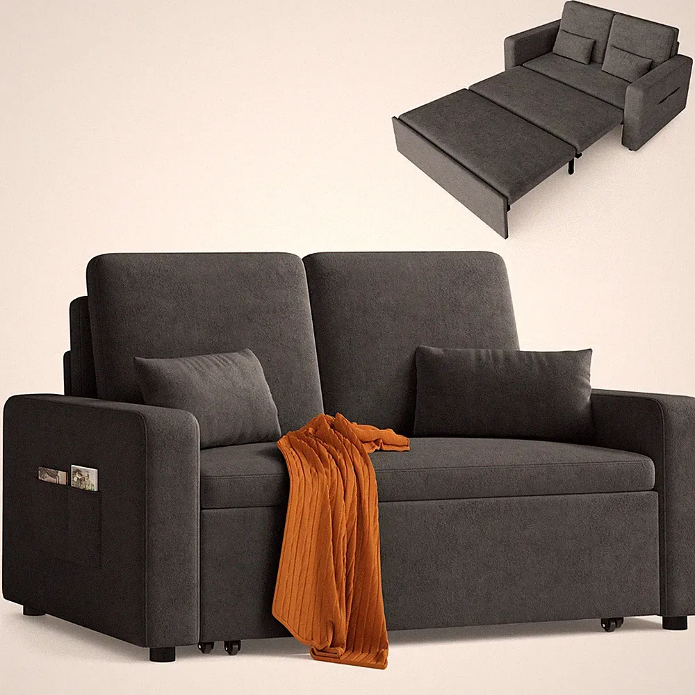 Schlafsofa 2 sitzer Ausziehbar，2 sitzer sofa mit schlaffunktion，Velours Sofabett