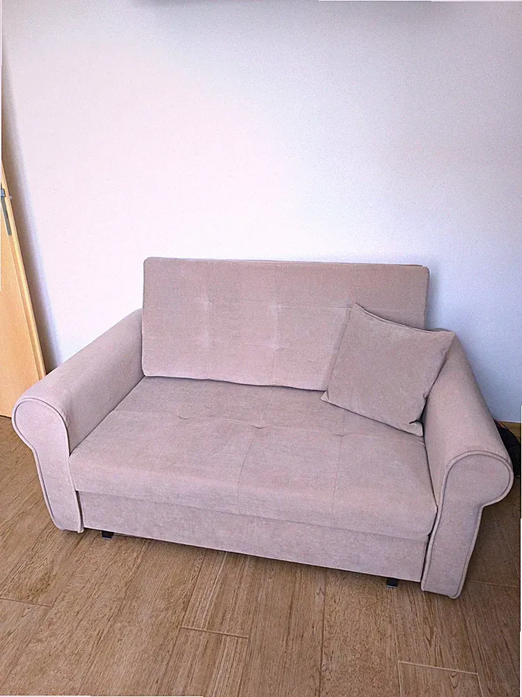 Schlafsofa 2-Sitzer Beige Kamelstoff mit Stauraum & Kissen 200x110x120