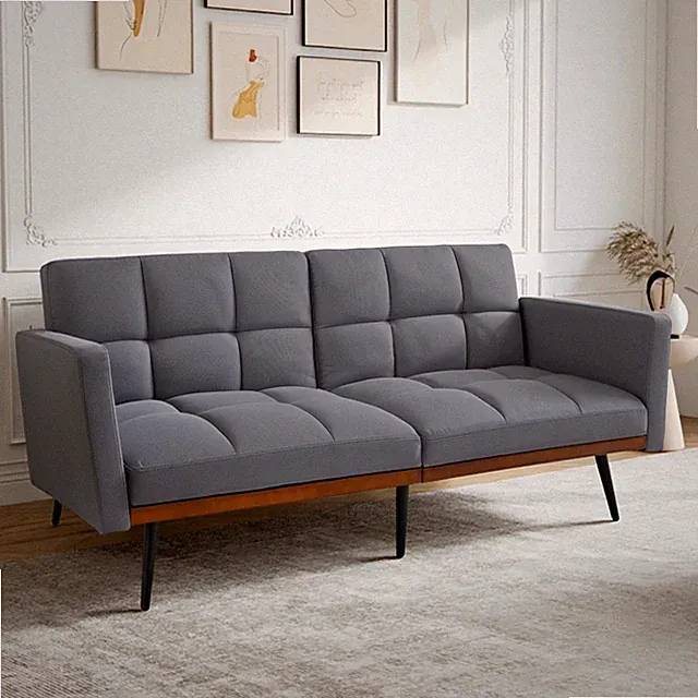 Schlafsofa 2-Sitzer mit Armlehne 5-fach Verstellbar Schlafcouch Grau Leinen
