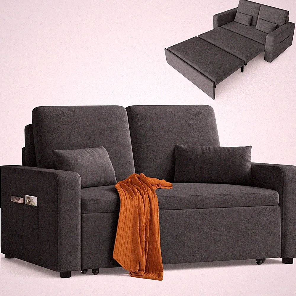 Schlafsofa 2 Sitzer Modernes Sofabett Sofa 2 Sitzer mit Schlaffunktion Dunkelgra