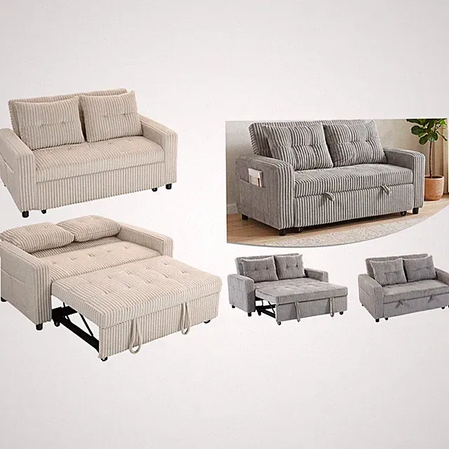 Schlafsofa, 2-Sitzer Sofa 157x190cm mit Schlaffunktion, Verstellbare Rückenlehne