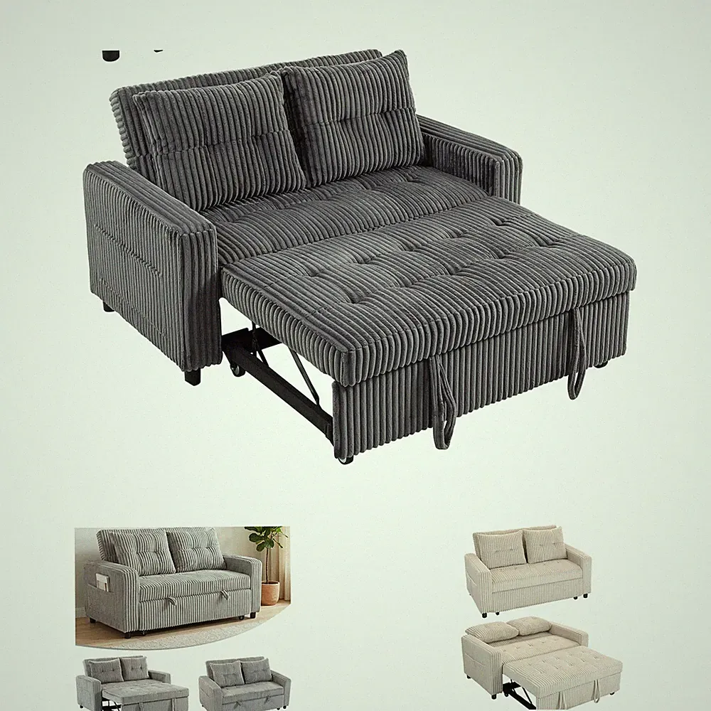 Schlafsofa, 2-Sitzer Sofa 157x190cm mit Schlaffunktion, Verstellbare Rückenlehne