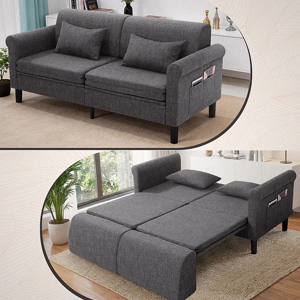 Schlafsofa 2-Sitzer Sofa mit Bettfunktion Polstersofa mit Staufächern & 2 Kissen