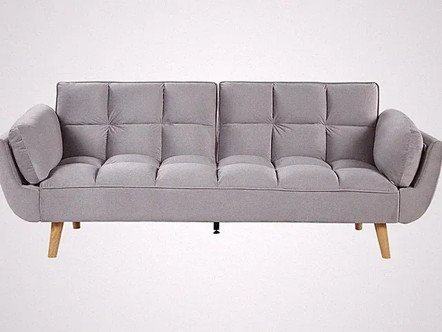 Schlafsofa 3-Sitzer Samtstoff hellgrau elegant mit Kissen Asby