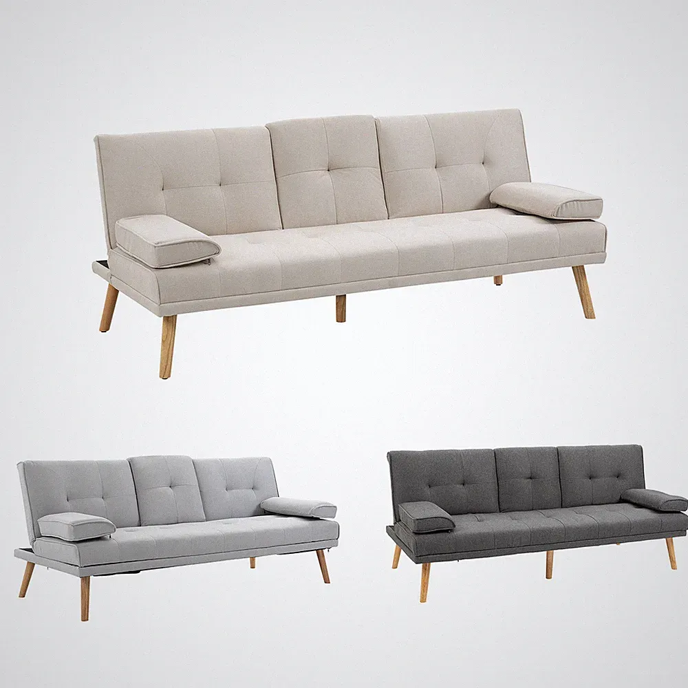 Schlafsofa 3-Sitzer-Sofa Bettsofa mit Klappbarem Tisch Stoffsofa mit Leinenoptik