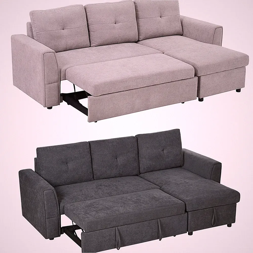 Schlafsofa Ecksofa mit Bettfunktion, 3 Sitzer Couch mit Stauraum