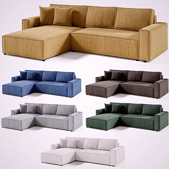 Schlafsofa Ecksofa mit Schlaffunktion und Bettkasten aus Cord-Stoff - Poso
