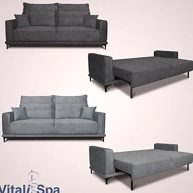 Schlafsofa Gästesofa Boxspringsofa Caprioli Grau Schlaffunktion 236x100 cm Vicco