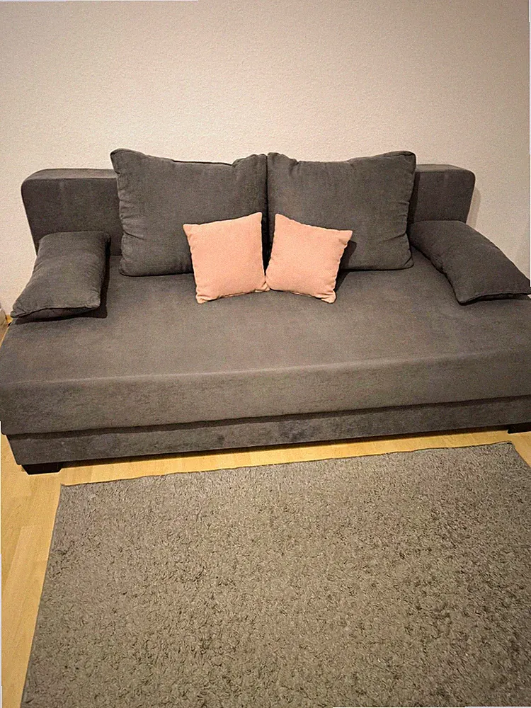 Schlafsofa Grau ausklappbar mit Armlehnen & Kissen 200x160 cm Polyester