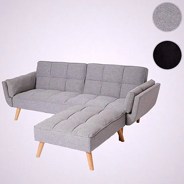 Schlafsofa HWC-K18 mit Ottomane, Couch Sofa Gästebett, Schlaffunktion 218x175cm