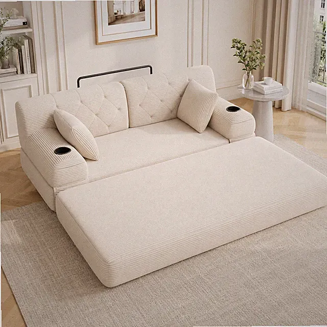 Schlafsofa mit Schlaffunktion 2-Sitzer Sofa Couch, Getränkehaltern,Seitentaschen