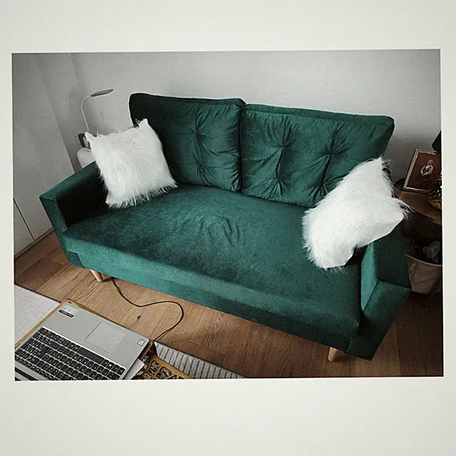 Schlafsofa Samt Grün 2-Sitzer Holzgestell 170x150x50 cm 2-teilig