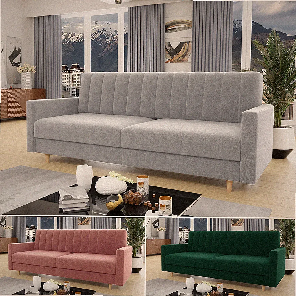 Schlafsofa Sara - Sofa mit Schlaffunktion und Bettkasten, Farbauswahl, Bettsofa