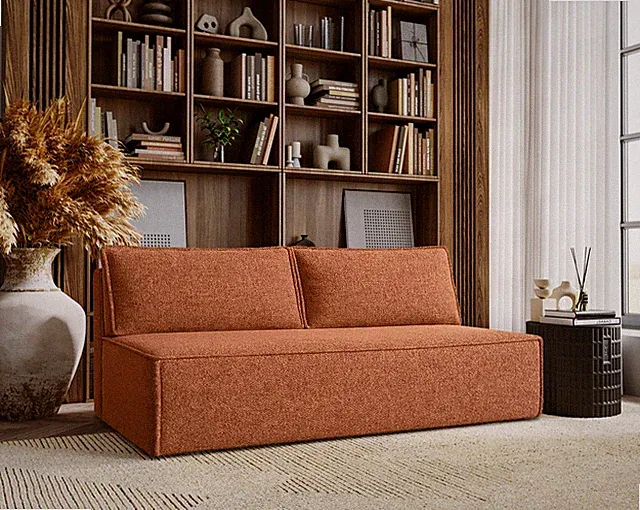 Schlafsofa ,Sofa mit schlaffunktion und bettkasten, DUO Stoff Verita Kupfer