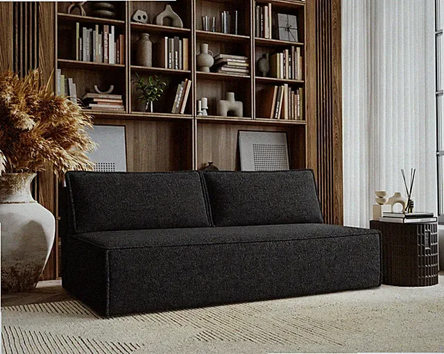 Schlafsofa ,Sofa mit schlaffunktion und bettkasten, DUO Stoff Verita Schwarz