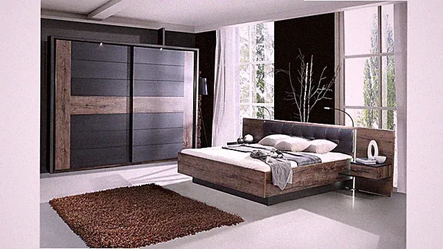 Schlafzimmer Bellevue mit Schwebetürenschrank Schwarzeiche und Schlammeiche