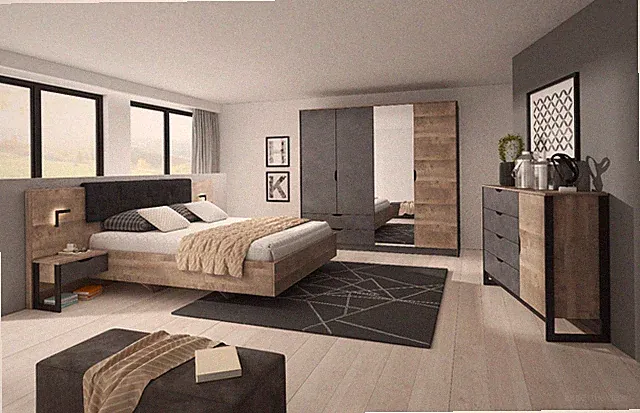 Schlafzimmer Komplett Ardis Schrank Bett 160x200 Kommode Industriell Loft 13