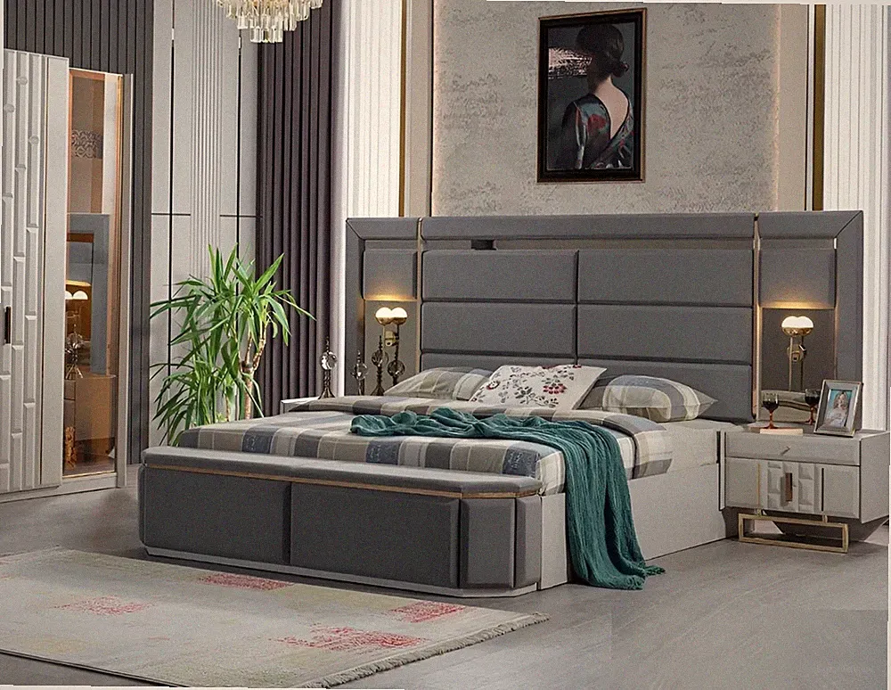 Schlafzimmer Komplett Bett 2x Nachttische Neu Luxus Möbel Set Einrichtung