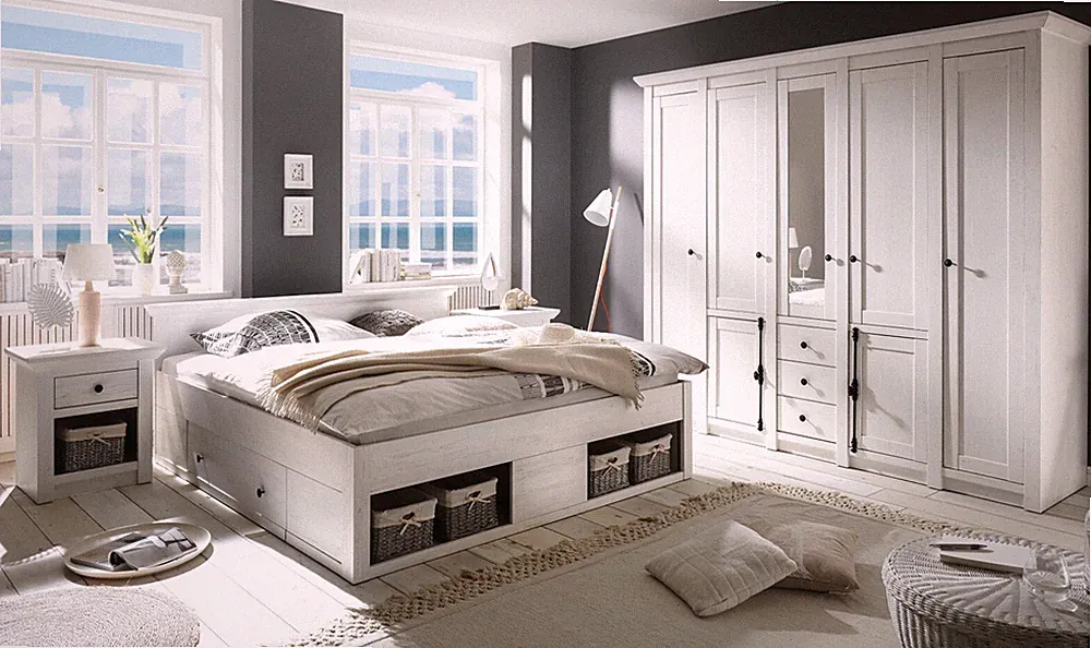 Schlafzimmer komplett Set Doppelbett 180x200 Kleiderschrank 2x Nachttisch Hooge