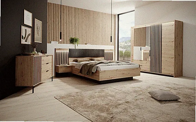 Schlafzimmer Komplett Tiago Schrank Bett 160x200 Kommode Artisan Eiche Grau 13