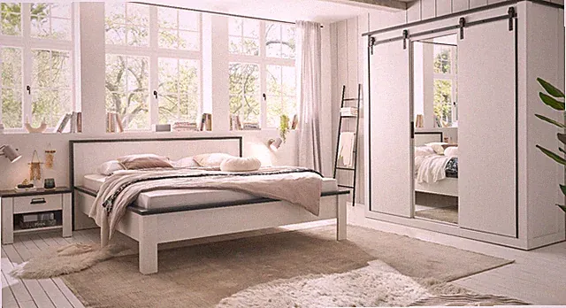 Schlafzimmer Set 4-teilig weiß Pinie Landhaus Schlafzimmermöbel komplett Stove