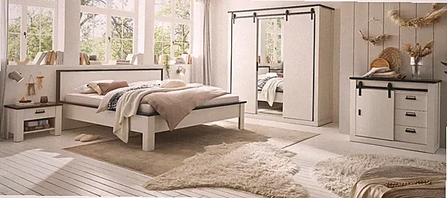 Schlafzimmer Set 5-teilig weiß Pinie Landhaus Schlafzimmermöbel komplett Stove