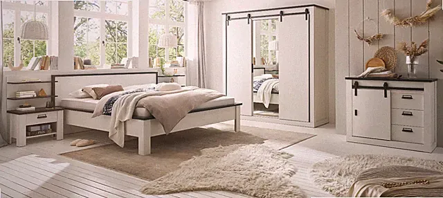 Schlafzimmer Set 7-teilig weiß Pinie Landhaus Schlafzimmermöbel komplett Stove