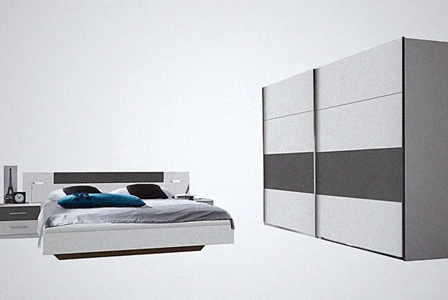 Schlafzimmer-Set Angie Schlafzimmergarnitur komplett 4-teilig weiß graphit