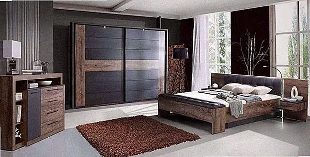 Schlafzimmer Set BELLEVUE Bett 160x200 cm Nachttische Kommode Kleiderschrank LED