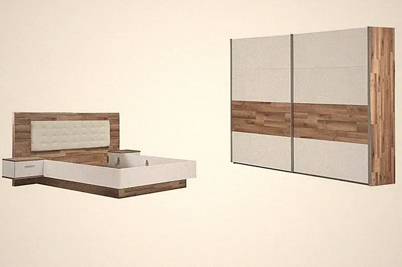 Schlafzimmer Set Bett, Kleiderschrank, Kommode modern weiß Holz Forte OVP. 2000