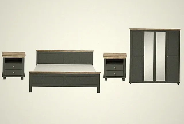 Schlafzimmer-Set Elda Kleiderschrank Bett 180x200cm Nachttische 4-tlg grün Eiche