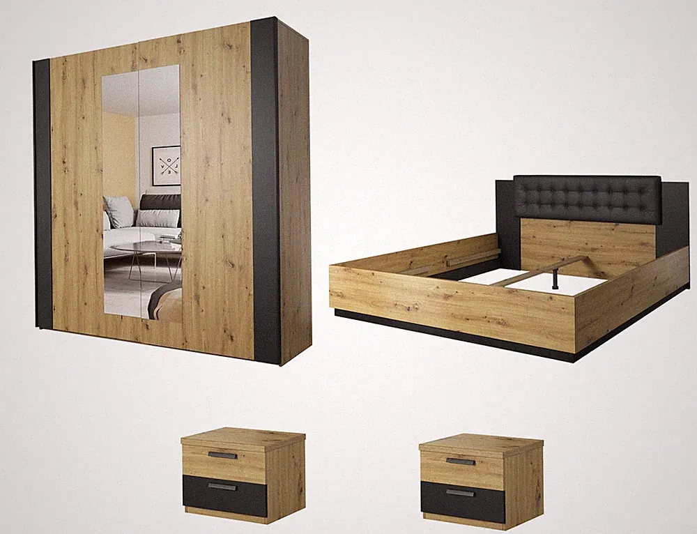 Schlafzimmer-Set komplett Sigma 4-teilig Artisan Eiche schwarz (18123)