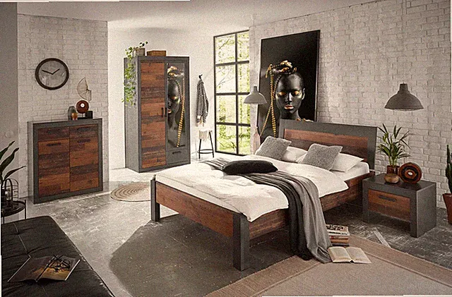 Schlafzimmer-Set Loft-Set 4-teilig matera old mix dekor Rahmenoptik 58583441