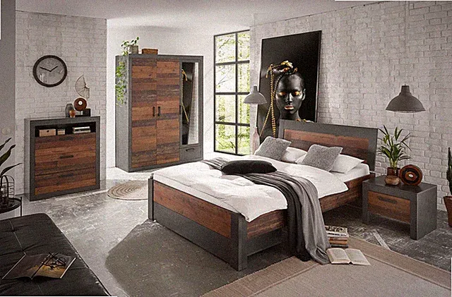 Schlafzimmer-Set Loft-Set 4-teilig matera old mix dekor Rahmenoptik 68734451